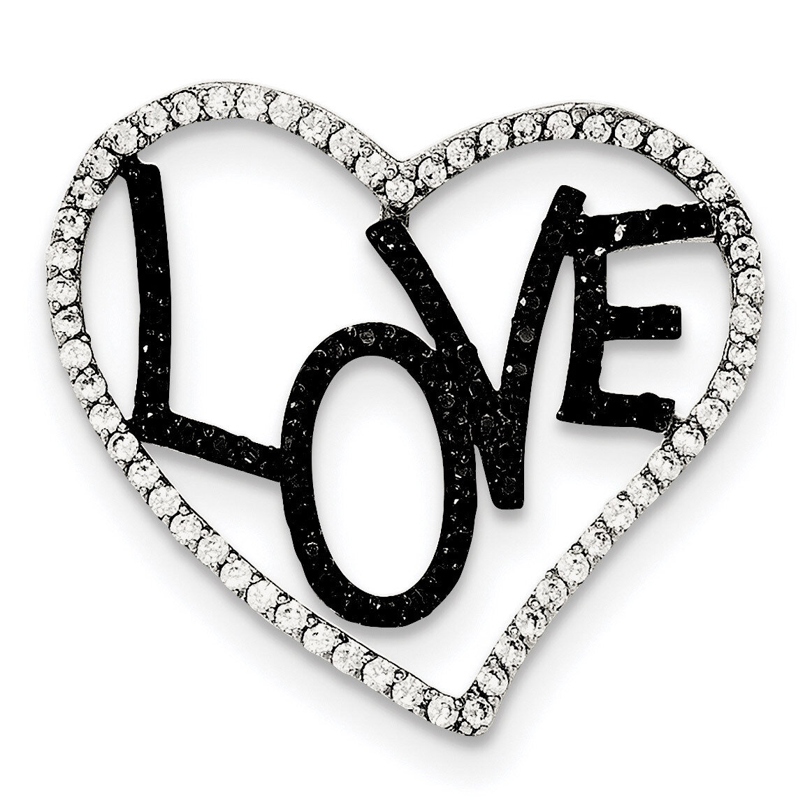 Black &amp; White CZ Diamond Love in Heart Chain Slide Sterling Silver Polished QP4459