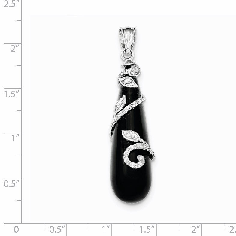 Diamond-cut Onyx Teardrop Pendant Sterling Silver Rhodium-plated QP4480