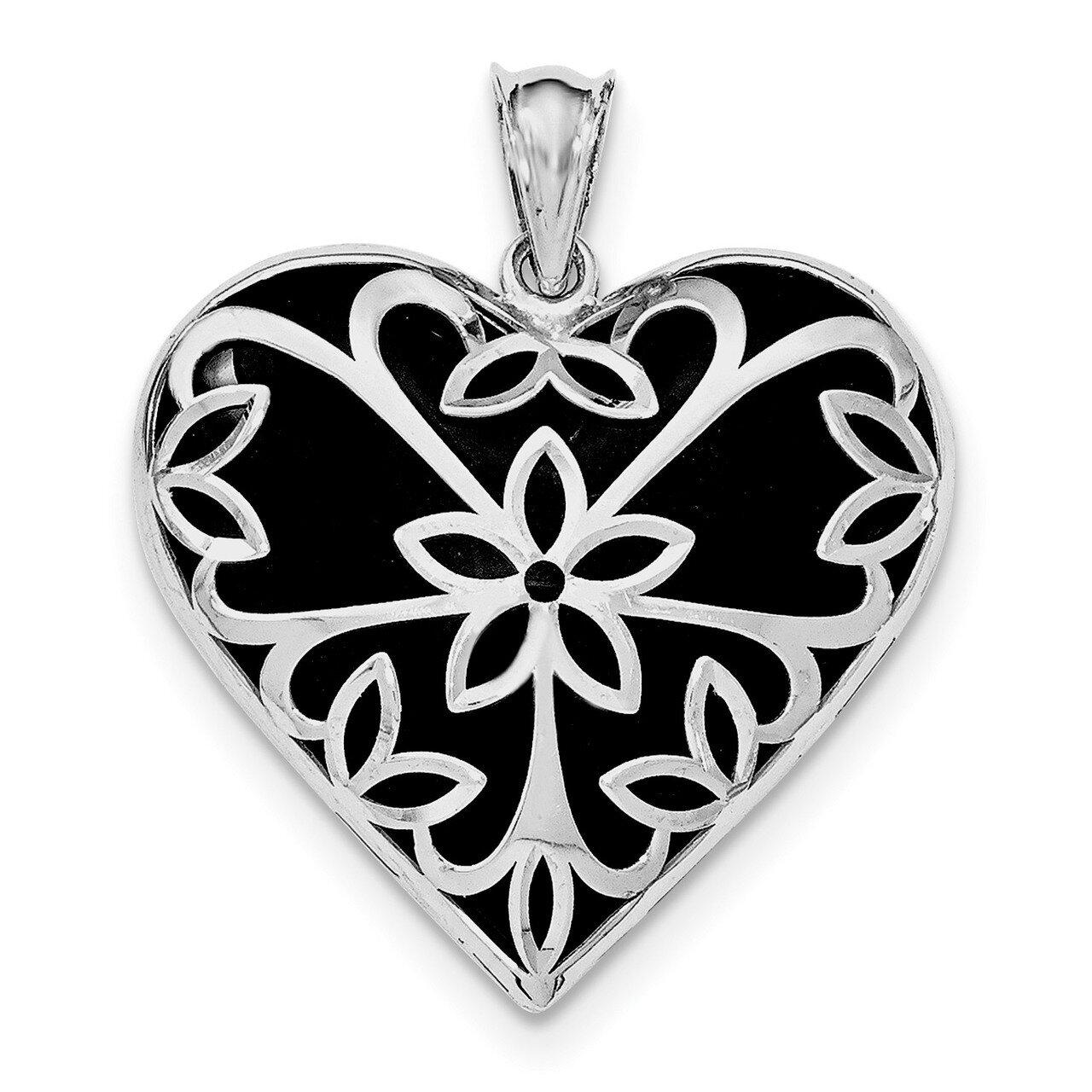 Onyx Heart Pendant Sterling Silver Rhodium-plated QP4493, MPN: QP4493,