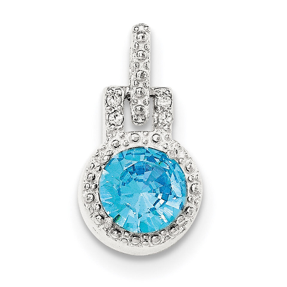 Topaz and White CZ Diamond Pendant Sterling Silver Polished QP4511, MPN: QP4511,