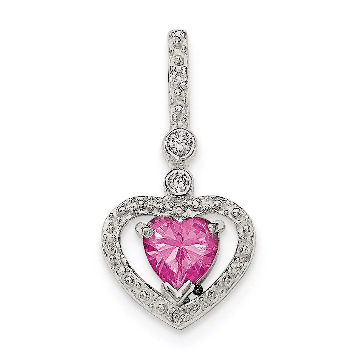 Pink and White CZ Diamond Heart Slide Pendant Sterling Silver Polished QP4526, MPN: QP4526, 1911014…