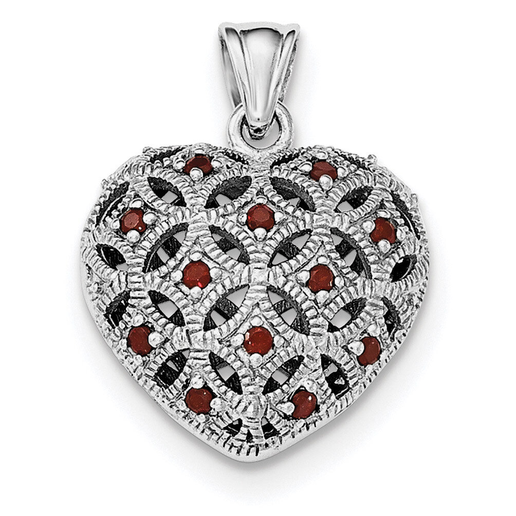 Garnet Heart Pendant Sterling Silver Rhodium-plated QP4543GA, MPN: QP4543GA,