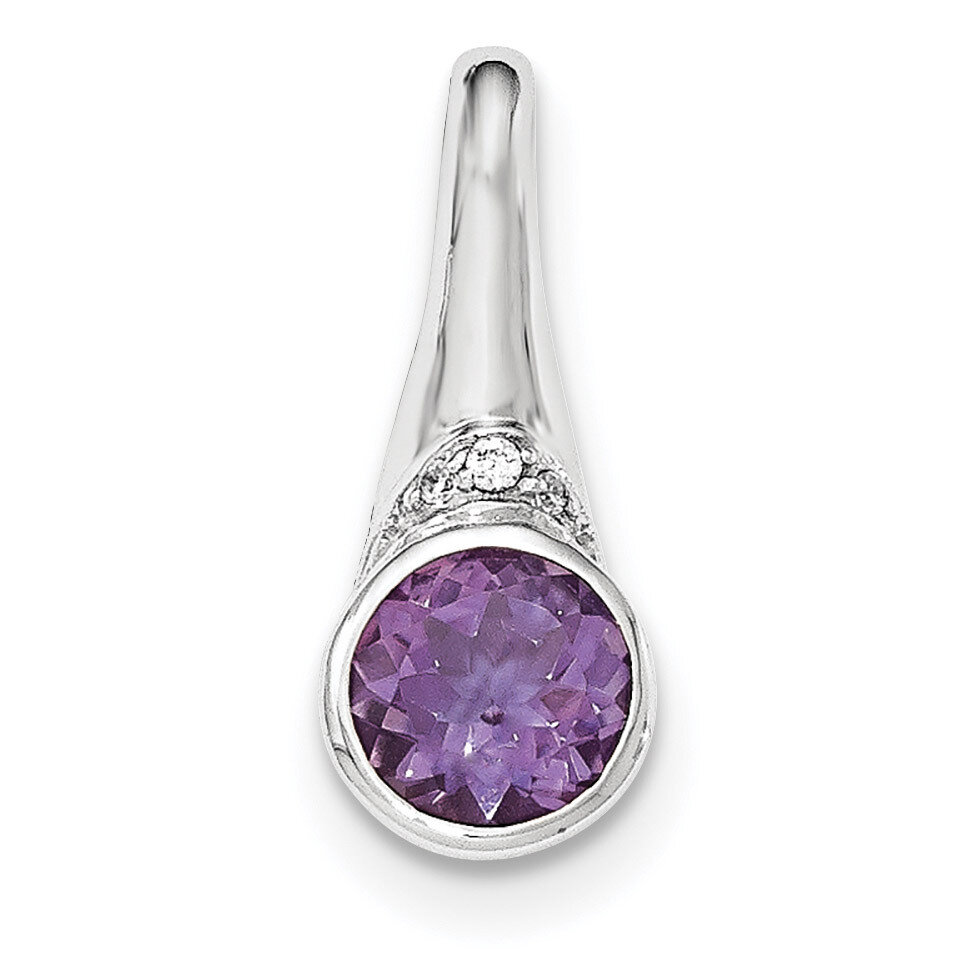 CZ Diamond and Amethyst Pendant Sterling Silver Rhodium-plated QP4545AM, MPN: QP4545AM,