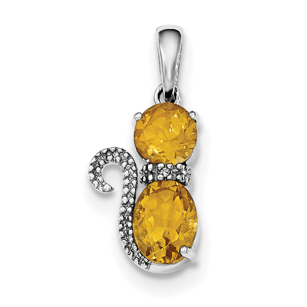 Citrine and Diamond Cat Pendant Sterling Silver Rhodium-plated QP4551CI, MPN: QP4551CI,