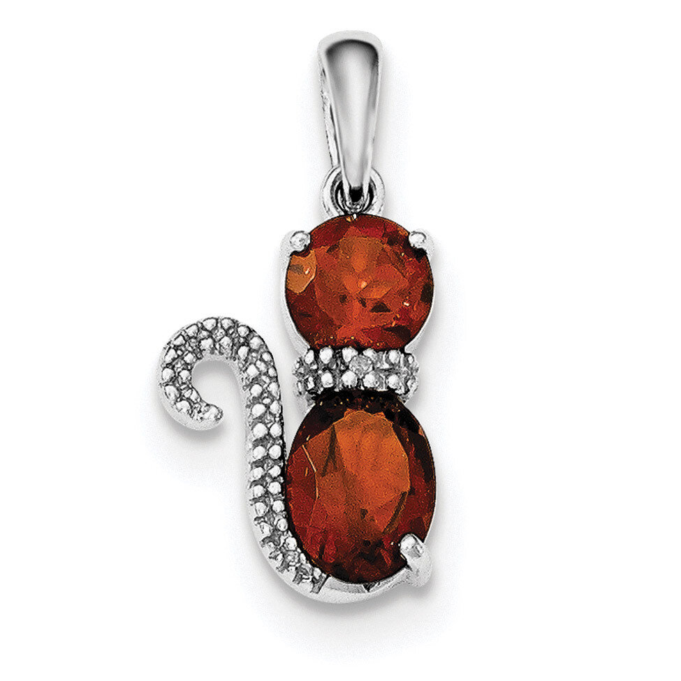 Garnet and Diamond Cat Pendant Sterling Silver Rhodium-plated QP4551GA, MPN: QP4551GA,