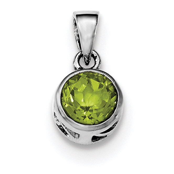 Peridot Round Pendant Sterling Silver Rhodium-plated Polished QP4552PE