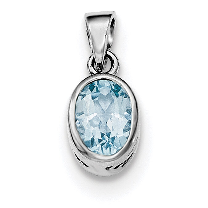 Blue Topaz Oval Pendant Sterling Silver Rhodium-plated Polished QP4553BT, MPN: QP4553BT,