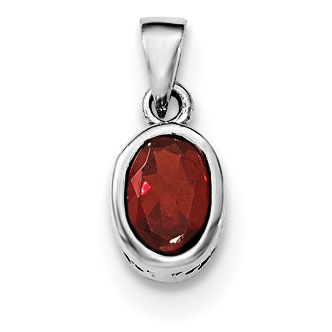 Garnet Oval Pendant Sterling Silver Rhodium-plated Polished QP4553GA, MPN: QP4553GA,