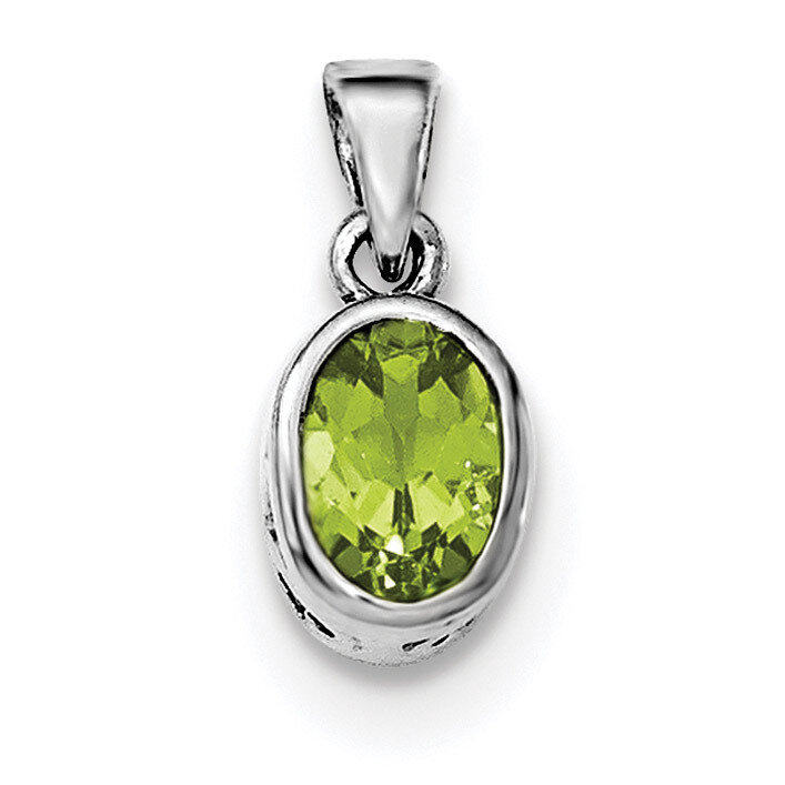 Peridot Oval Pendant Sterling Silver Rhodium-plated Polished QP4553PE, MPN: QP4553PE,