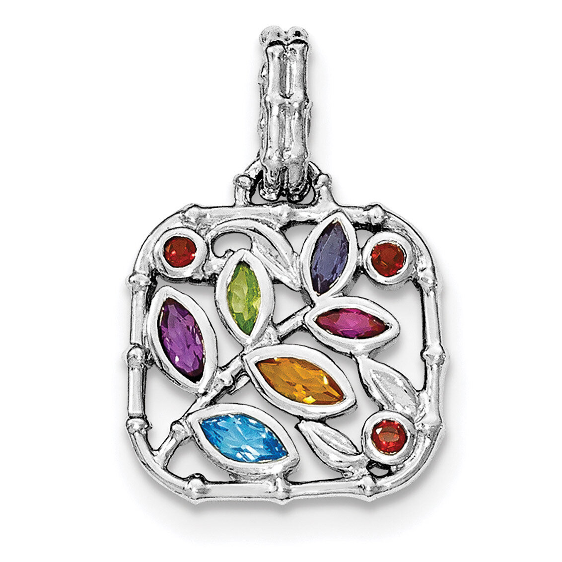 Multi Gemstone Pendant Sterling Silver Rhodium-plated QP4555RB, MPN: QP4555RB,