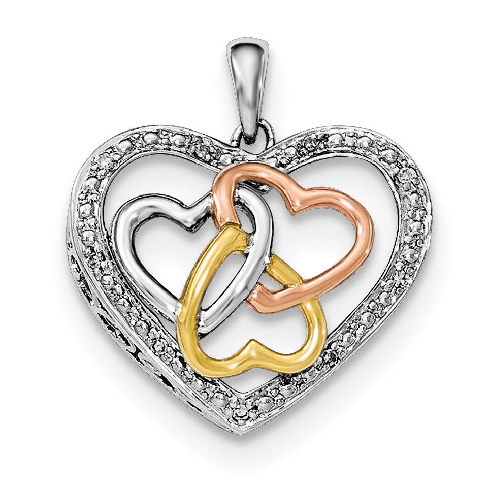 White &amp; Rose Gold Plating Diamond Heart Pendant Sterling Silver Rhodium QP4582, MPN: QP4582,