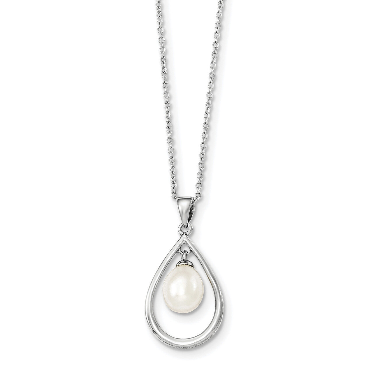 7-8mm White Freshwater Cultured Pearl Pendant Necklace 17 Inch Sterling Silver QP4628