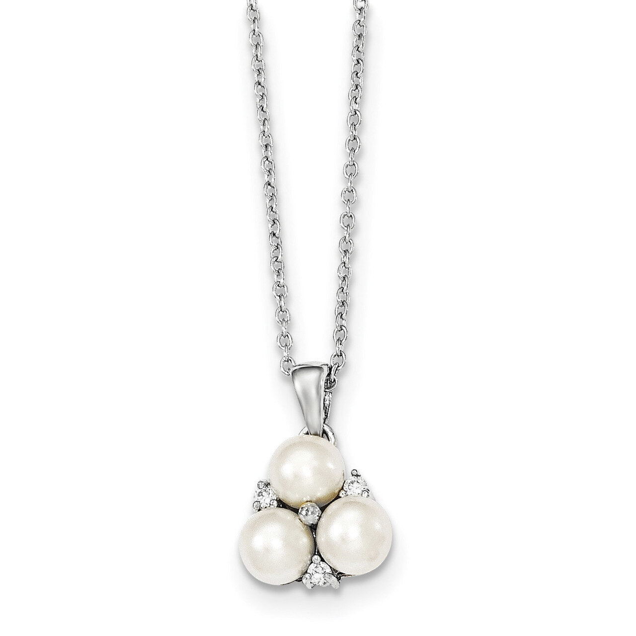 5-6mm White Freshwater Cultured 3-Pearl CZ Diamond Necklace 17 Inch Sterling Silver QP4633, MPN: QP…