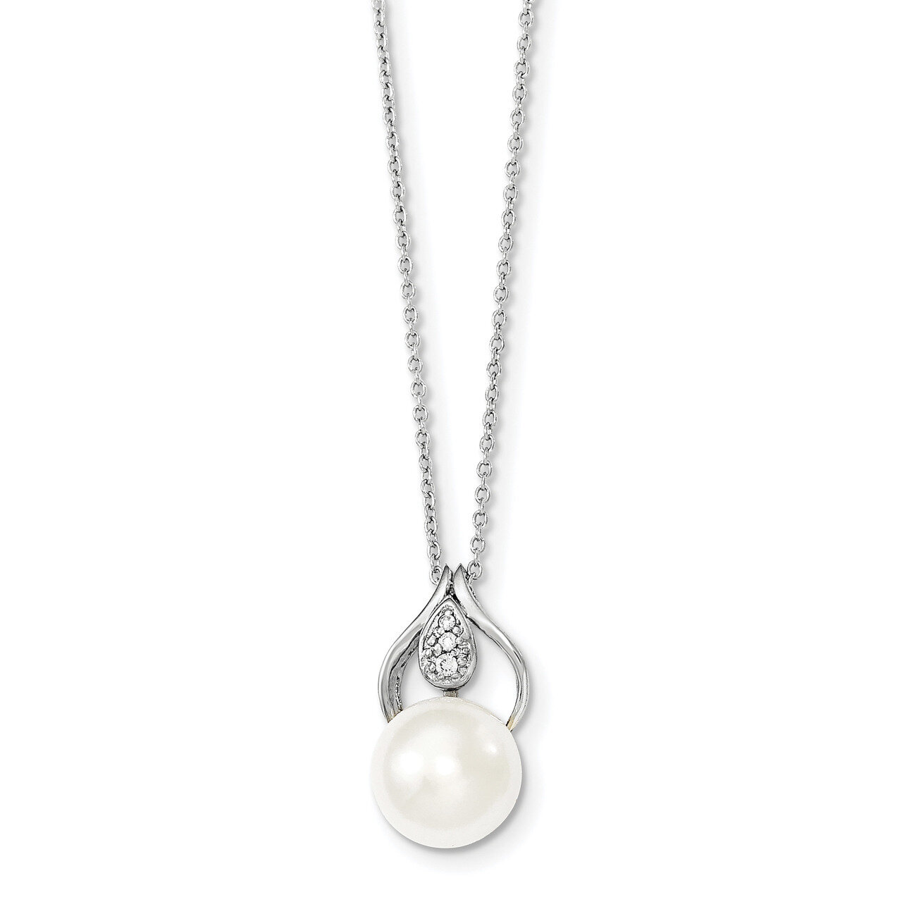 11-12mm White Freshwater Cultured Pearl CZ Diamond Necklace 17 Inch Sterling Silver QP4636, MPN: QP…
