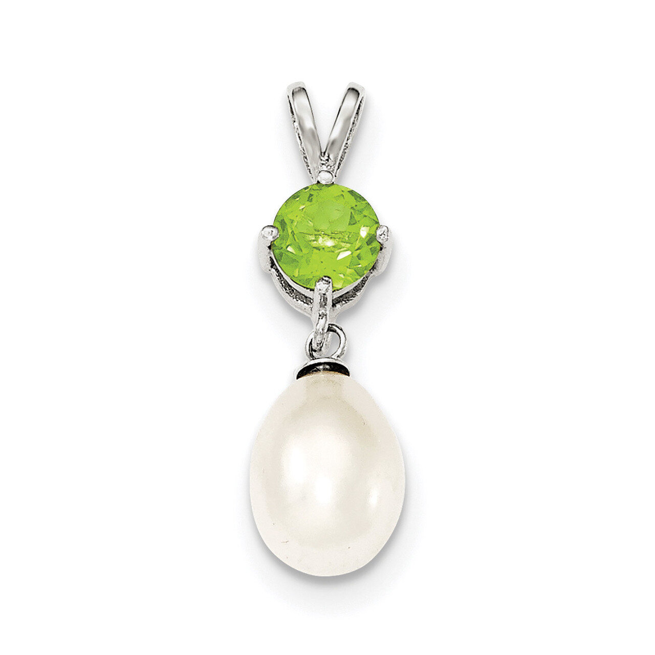 Peridot &amp; 8-9mm Freshwater Cultured Pearl Teardrop Pendant Sterling Silver QP4643, MPN: QP4643, 741…