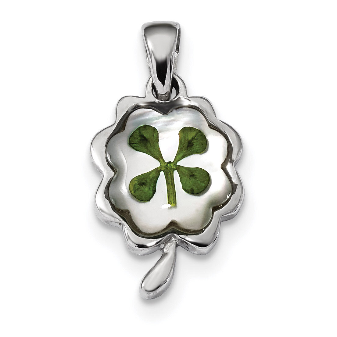 Leaf Clover Epoxy & Shell Pendant Sterling Silver Platinum-plated QP4760