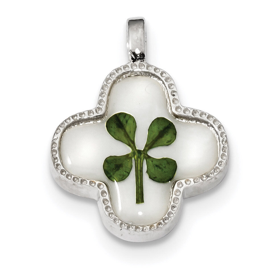Real Clover Epoxy &amp; Shell Pendant Sterling Silver Platinum-plated QP4762, MPN: QP4762,