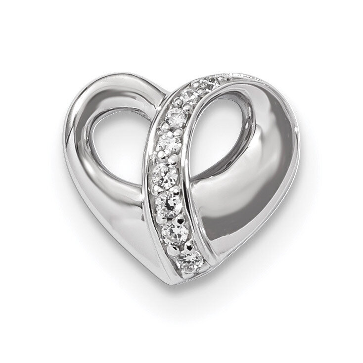 CZ Diamond Heart Chain Slide Pendant Sterling Silver Rhodium-plated Polished QP4773, MPN: QP4773,