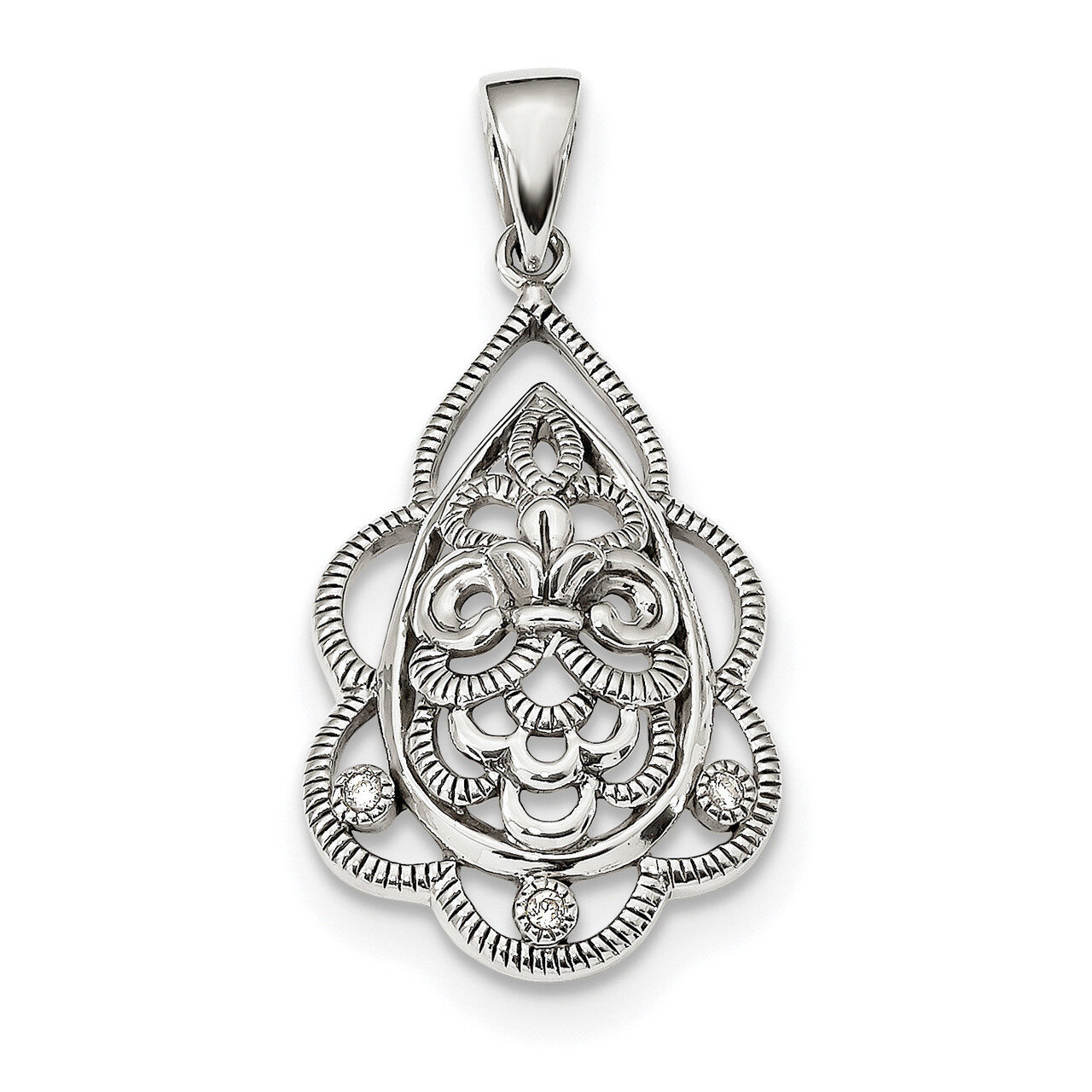 Oxidized with CZ Diamond Fleur de Lis Pendant Sterling Silver QP4781, MPN: QP4781,