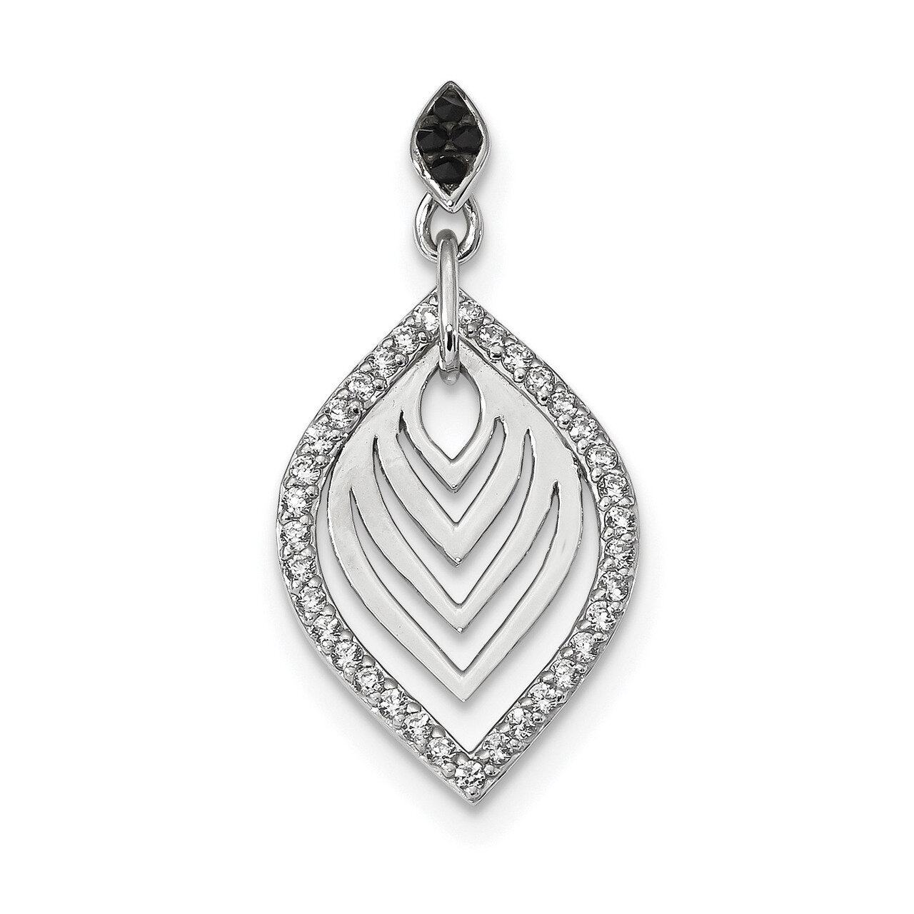 Black Onyx & CZ Diamond Pendant Sterling Silver Rhodium-plated Polished QP4785