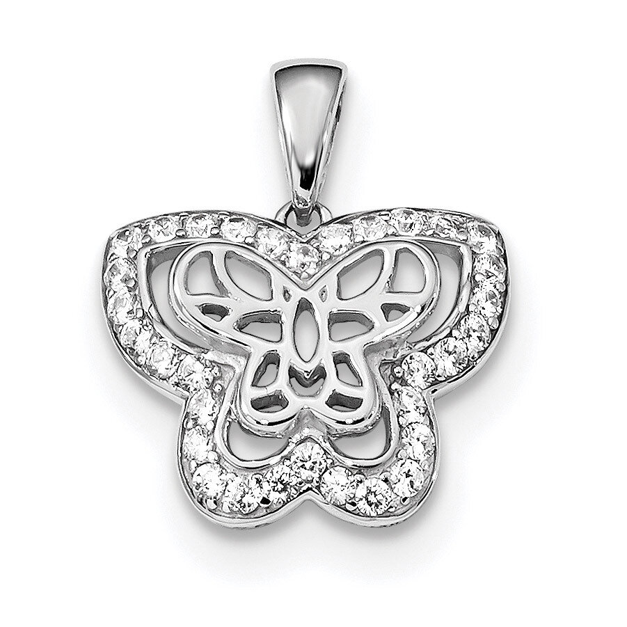 CZ Diamond Butterfly Pendant Sterling Silver Rhodium-plated Polished QP4791, MPN: QP4791,