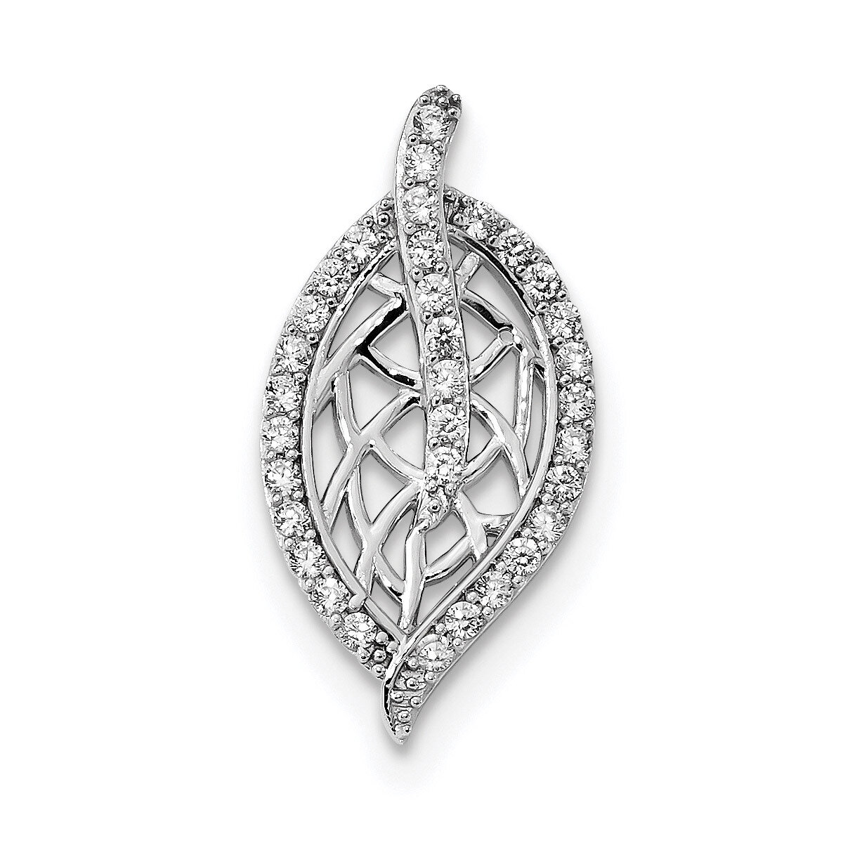 CZ Diamond Leaf Chain Slide Sterling Silver Rhodium-plated Polished QP4794, MPN: QP4794,