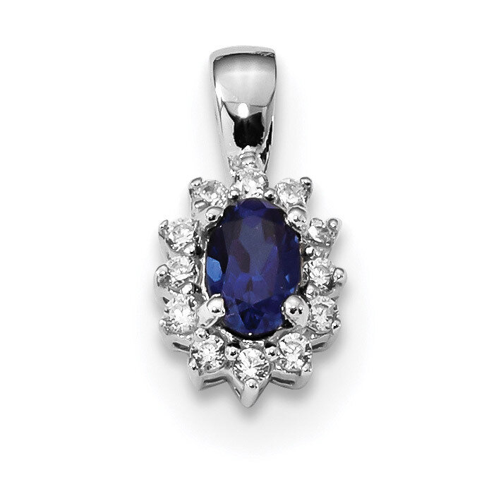 CZ Diamond &amp; Synthetic Blue Stone Pendant Sterling Silver Rhodium-plated QP4806, MPN: QP4806, 88395…