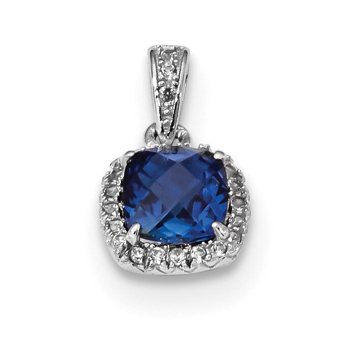 Created Blue & White Sapphire Pendant Sterling Silver Rhodium-plated QP4807