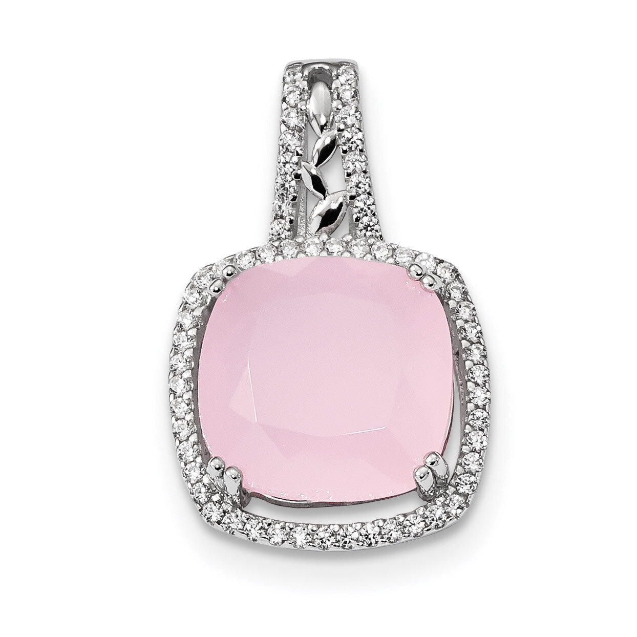 CZ Diamond and Milky Pink Glass Pendant Sterling Silver Rhodium-plated QP4820, MPN: QP4820, 8839578…
