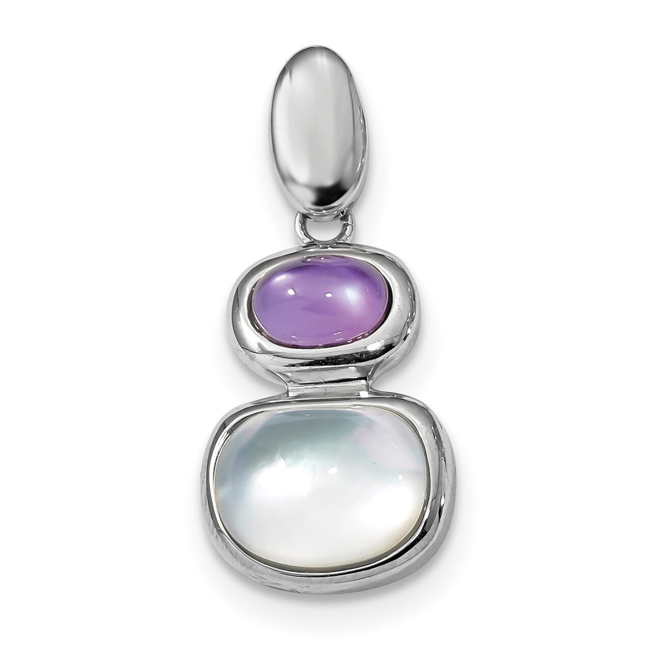 Purple Crystal and White Mother of Pearl Pendant Sterling Silver Rhodium-plated QP4834