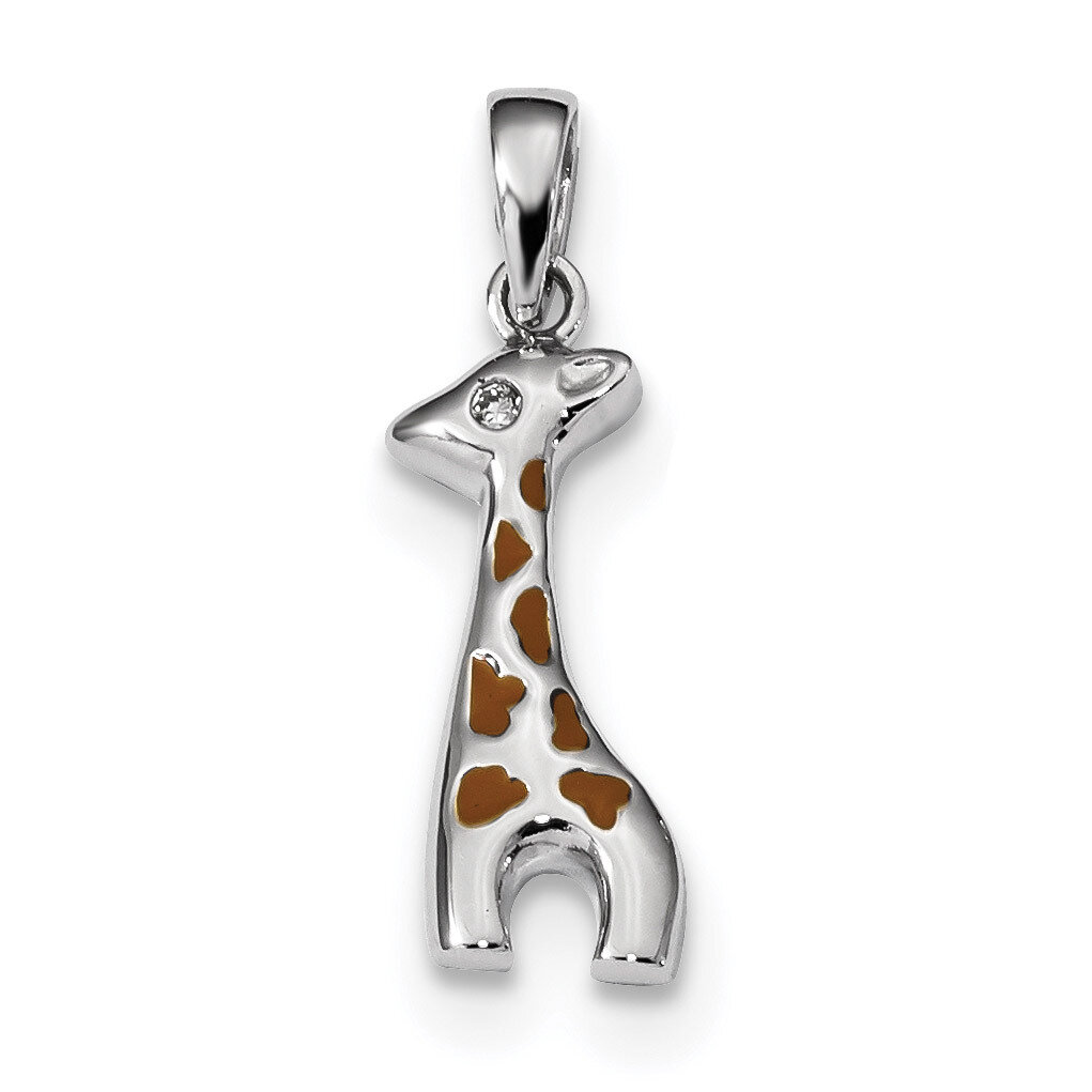 Enameled CZ Diamond Giraffe Pendant Sterling Silver Rhodium-plated QP4843