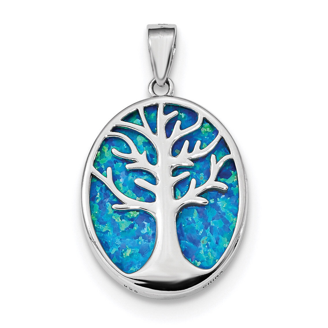 Created Opal Tree of Life Oval Pendant Sterling Silver Rhodium-plated QP4863, MPN: QP4863, 88677411…