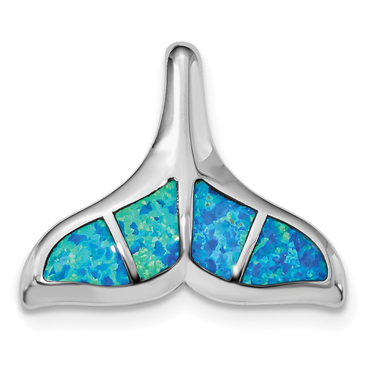 Blue Inlay Created Opal Whale Tail Slide Sterling Silver Rhodium-plated QP4866