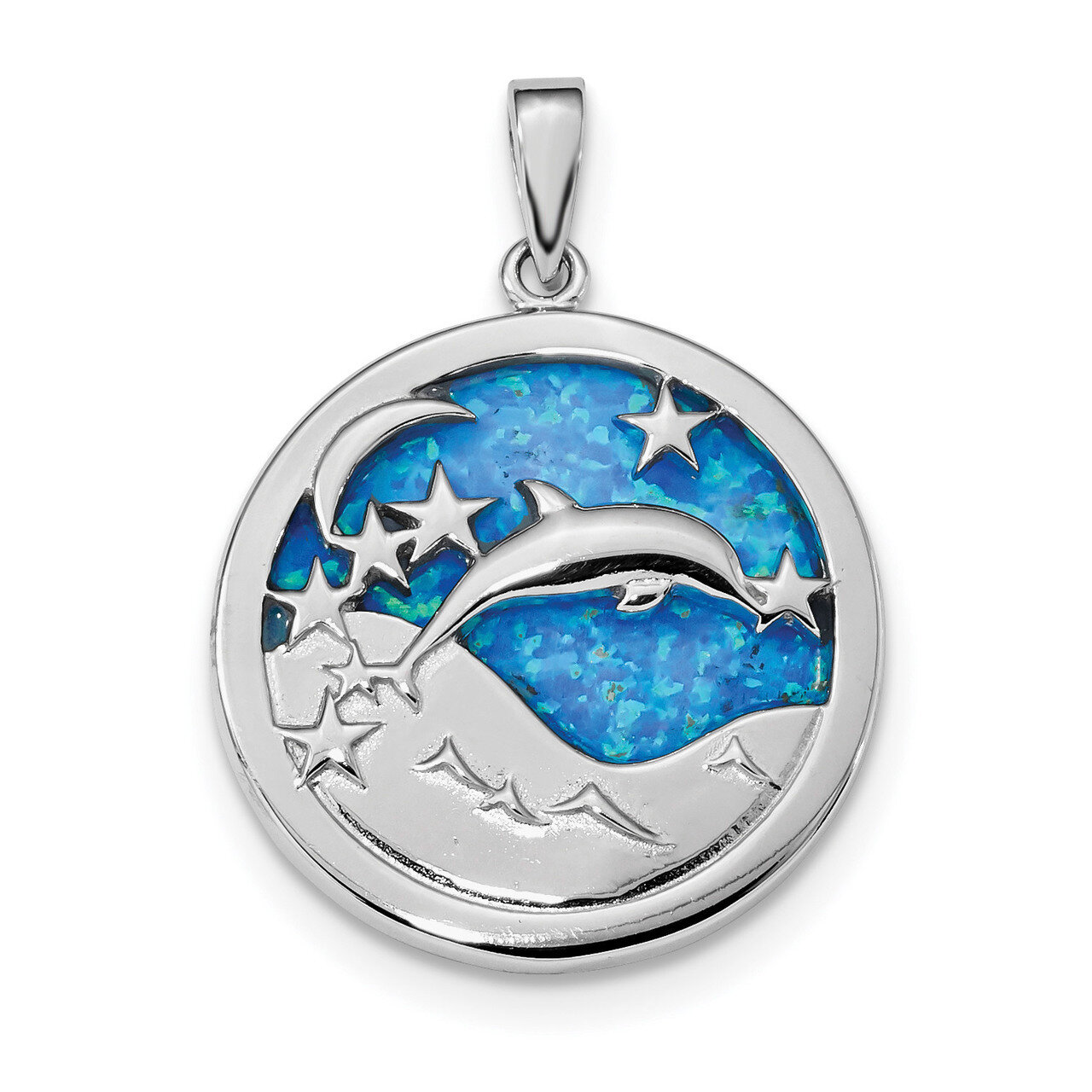 Blue Inlay Created Opal Dolphins Pendant Sterling Silver Rhodium-plated QP4868, MPN: QP4868, 886774…