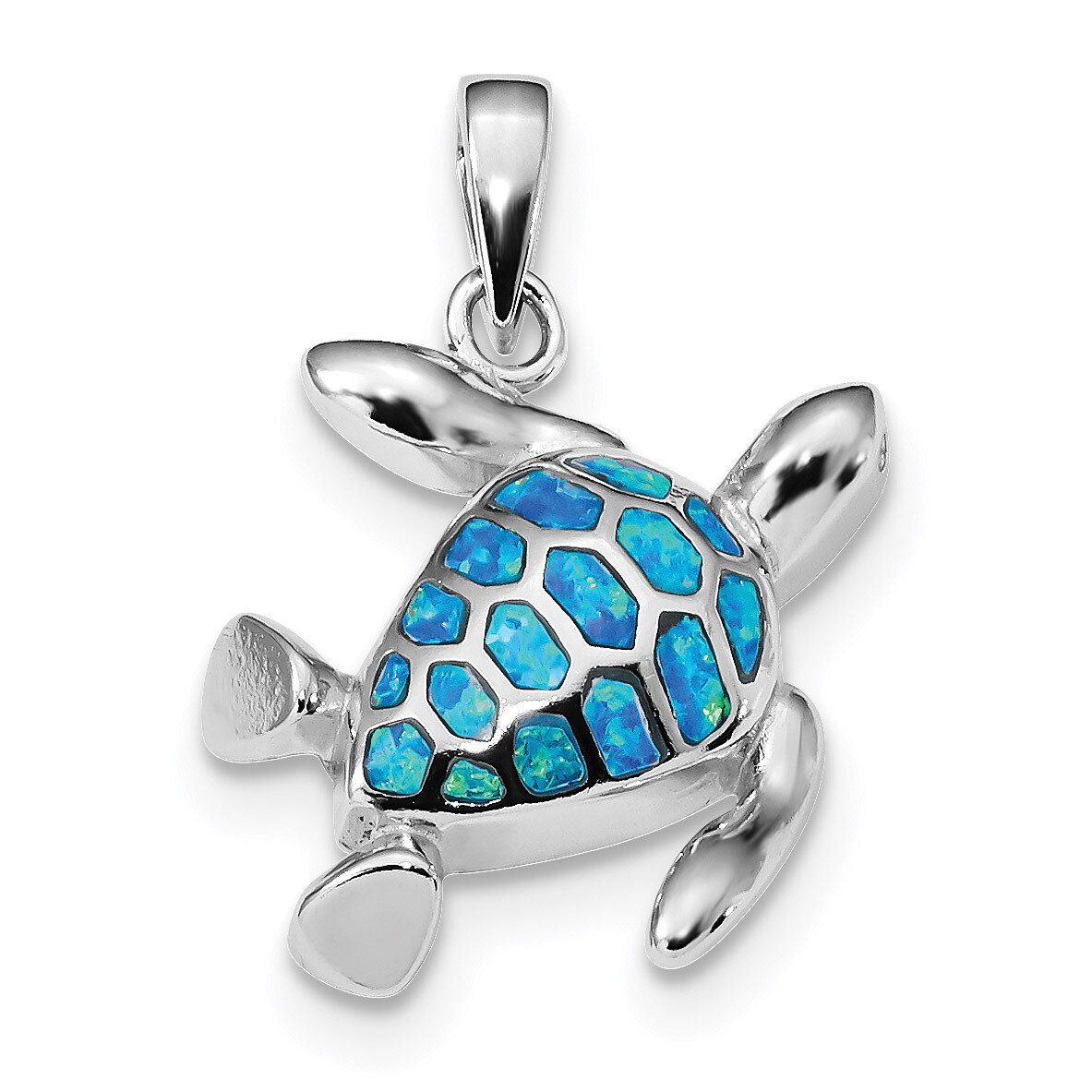 Blue Inlay Created Opal Turtle Pendant Sterling Silver Rhodium-plated QP4873, MPN: QP4873, 88677409…