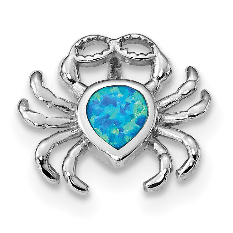 Blue Inlay Created Opal Crab Slide Sterling Silver Rhodium-plated QP4875