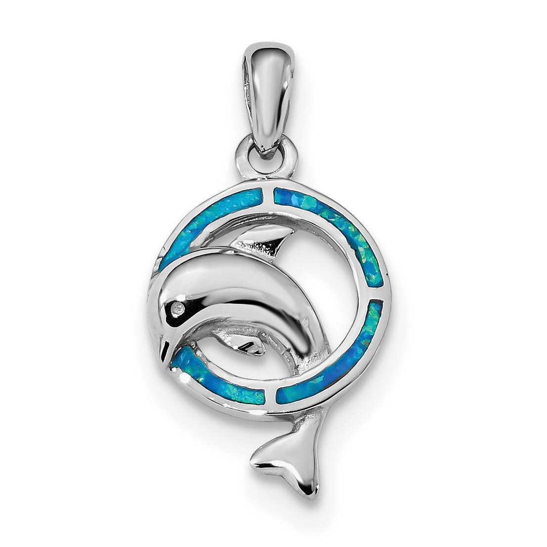 Blue Inlay Created Opal Dolphin Pendant Sterling Silver Rhodium-plated QP4876, MPN: QP4876, 8867740…