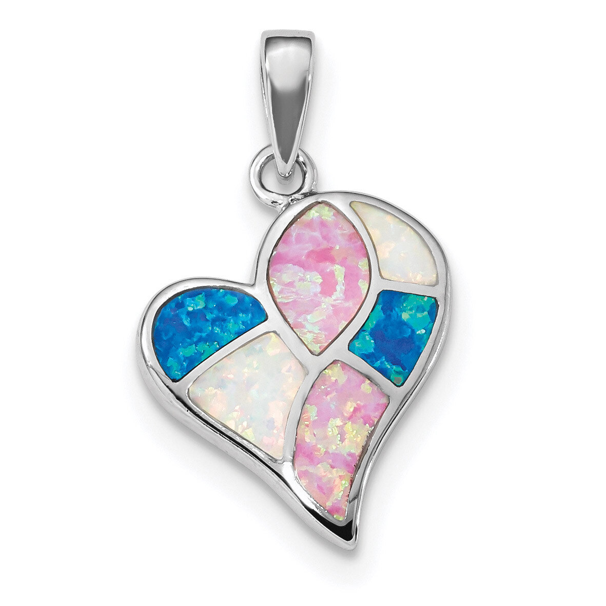 Created Opal Polished Heart Pendant Sterling Silver Rhodium-plated QP4878