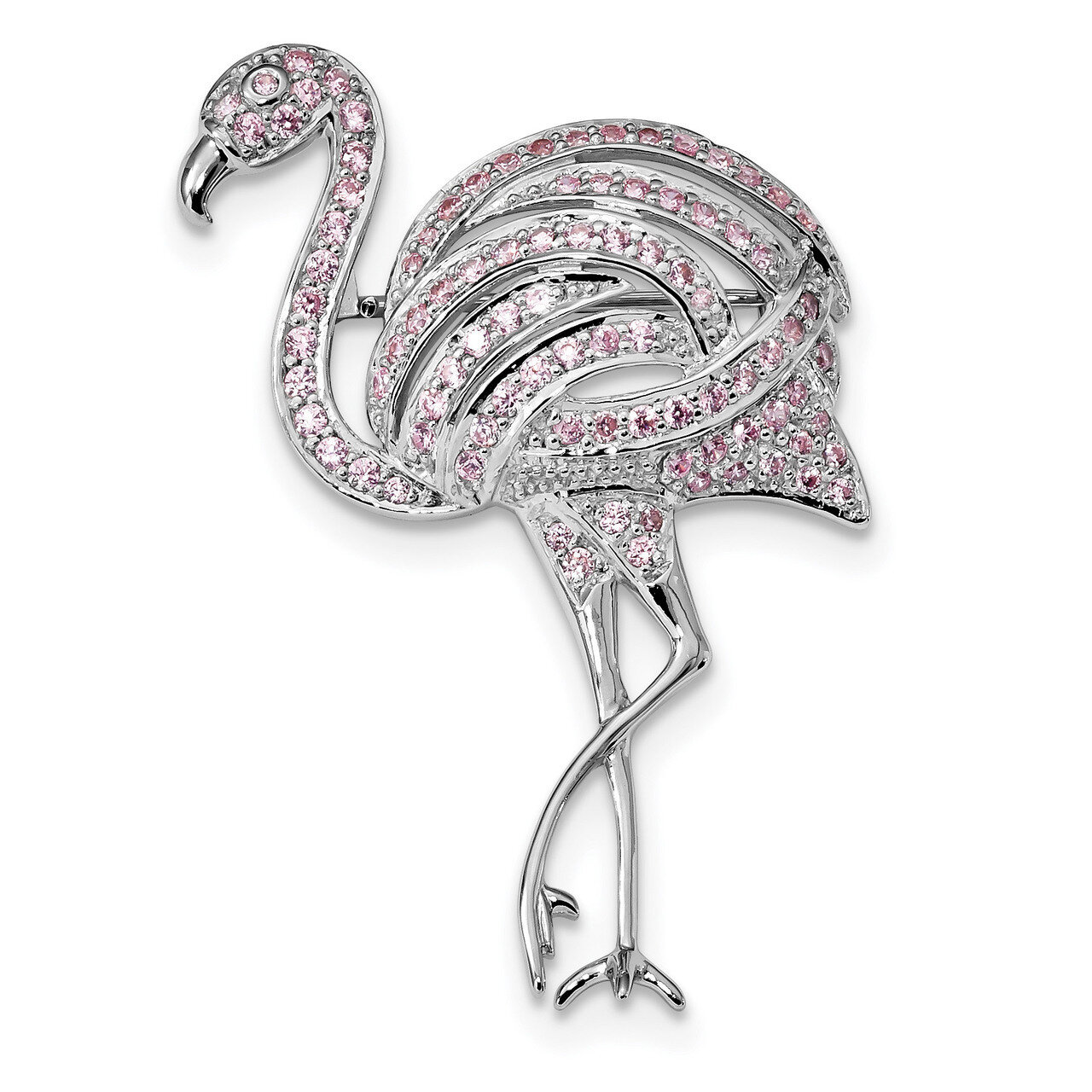 Pink CZ Diamond Flamingo Pin Sterling Silver Rhodium-plated QP4883