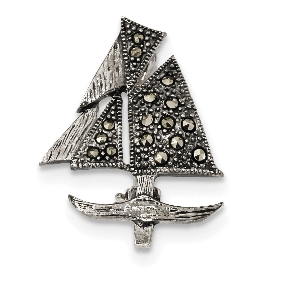Marcasite Sailboat Pin Sterling Silver Antiqued QP4885