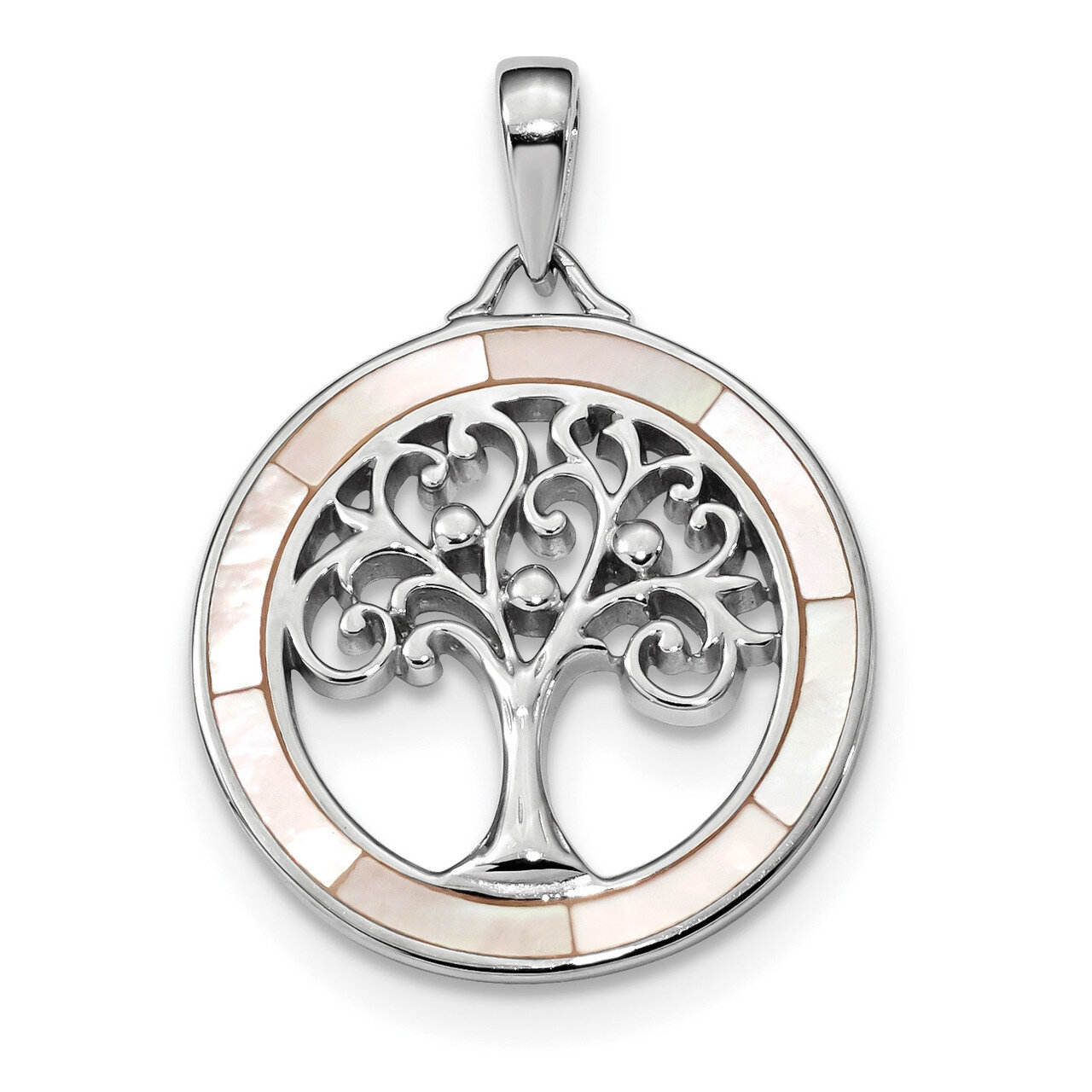 White Mother of Pearl Tree of Life Pendant Sterling Silver Rhodium-plated QP4912