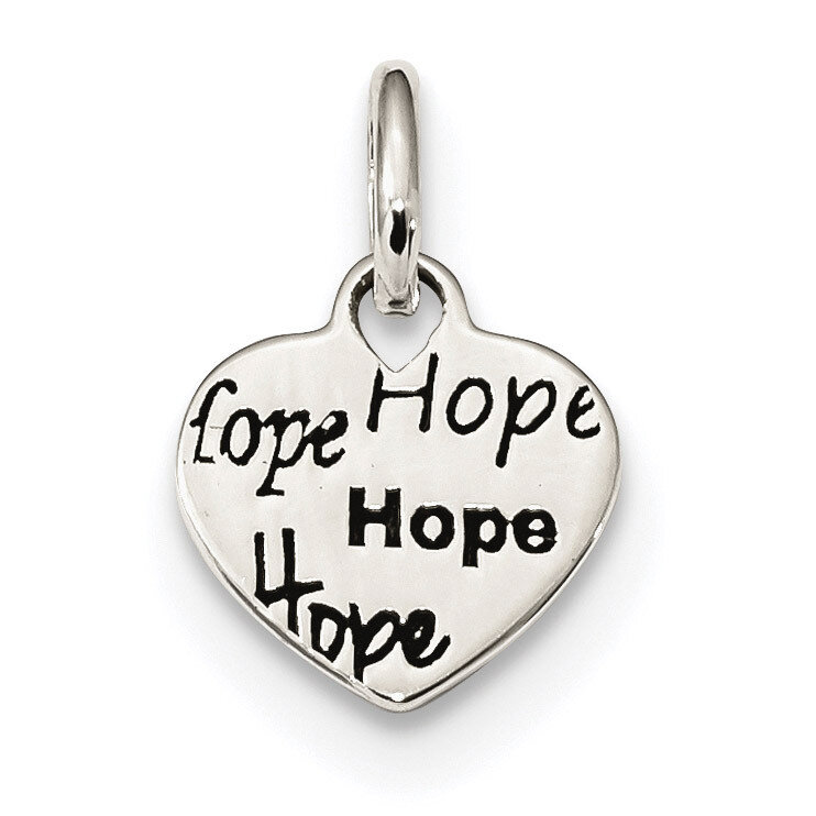 Polished HOPE Heart Charm Sterling Silver Antiqued QP4914, MPN: QP4914, 886774100111