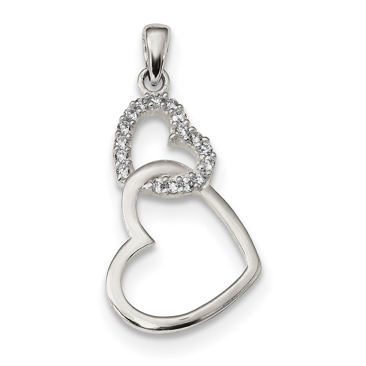 CZ Diamond Double Heart Pendant Sterling Silver Polished QP4920, MPN: QP4920, 886774119533