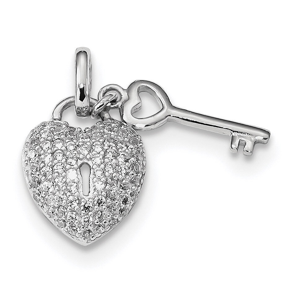 CZ Diamond Heart Lock &amp; Key Pendant Sterling Silver Rhodium-plated QP4922, MPN: QP4922, 886774085982