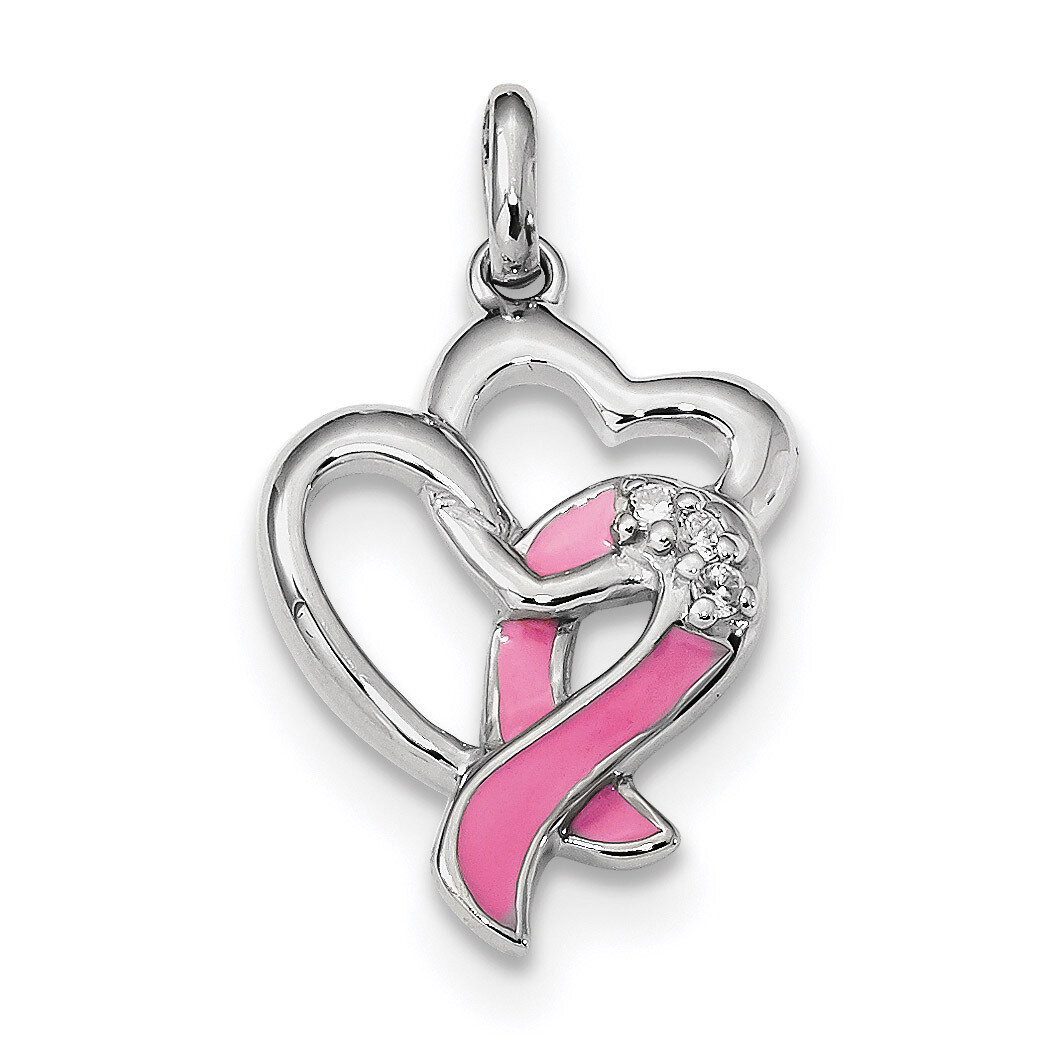 Enamel CZ Diamond Ribbon Heart Pendant Sterling Silver Rhodium-plated QP4923, MPN: QP4923, 88677403…