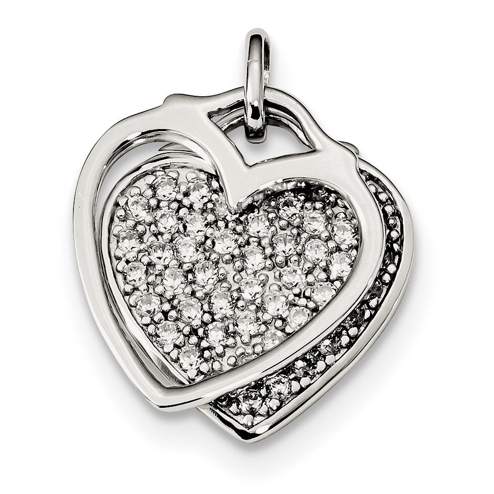 CZ Diamond Two Piece Heart Pendant Sterling Silver Rhodium-plated QP4925