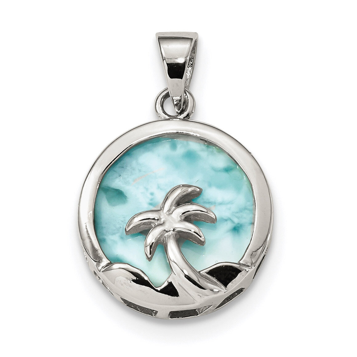 Larimar with Palm Tree Pendant Sterling Silver Rhodium-plated QP4929, MPN: QP4929,