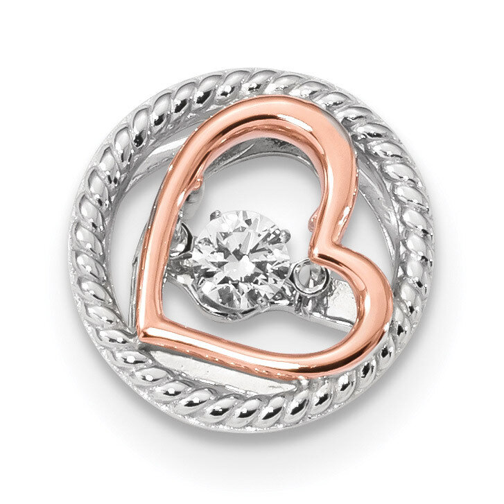 Rose-tone Vibrant Swar Zircon Heart Chain Slide Sterling Silver Platinum-plated QP4932, MPN: QP4932…