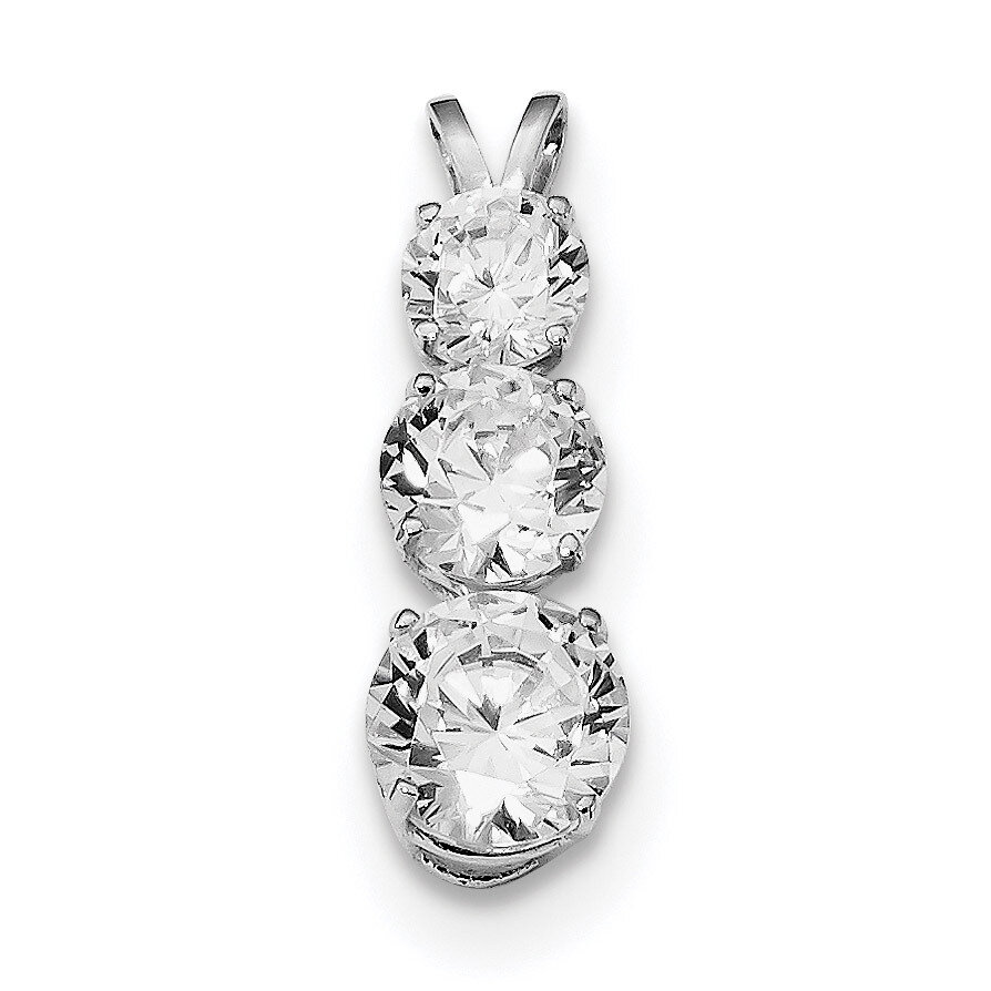 CZ Diamond Round Shaped 3 Stone Pendant Sterling Silver Rhodium-plated Polished QP4946, MPN: QP4946…