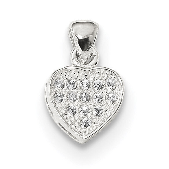 CZ Diamond Polished Heart Pendant Sterling Silver Rhodium-plated QP4952